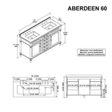 Eviva Aberdeen 60 in. W x 22 in. D x 35 in. H Double Bathroom Vanity in Espresso with White Carrara Marble Top and White Undermount Sinks