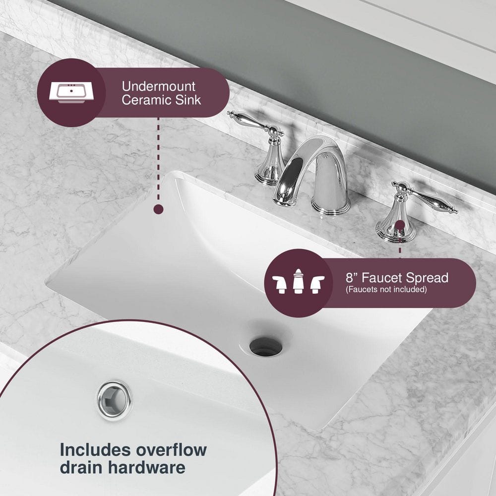 Eviva Aberdeen 60 in. W x 22 in. D x 35 in. H Double Bathroom Vanity in Espresso with White Carrara Marble Top and White Undermount Sinks