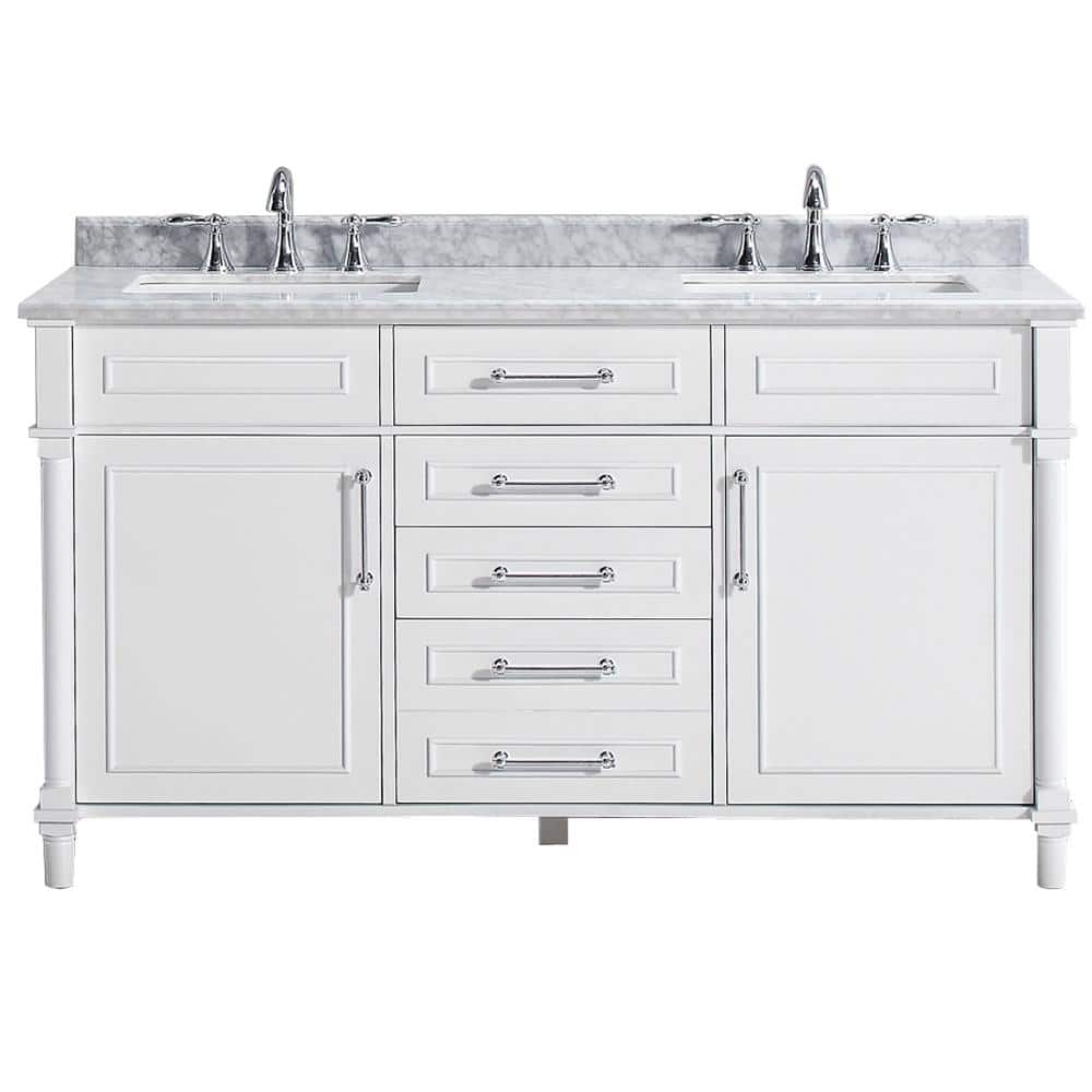 Eviva Aberdeen 60 in. W x 22 in. D x 35 in. H Double Bathroom Vanity in Espresso with White Carrara Marble Top and White Undermount Sinks