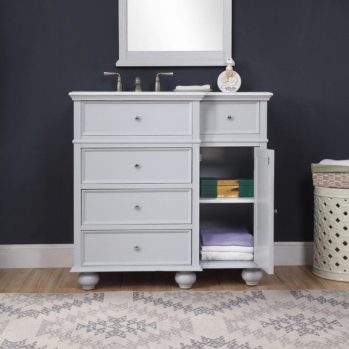 Eviva Hampton 36 in. W x 22 in. D x 34 in. H Bathroom Vanity in Gray with White Carrara Marble Top and White Undermount Sink