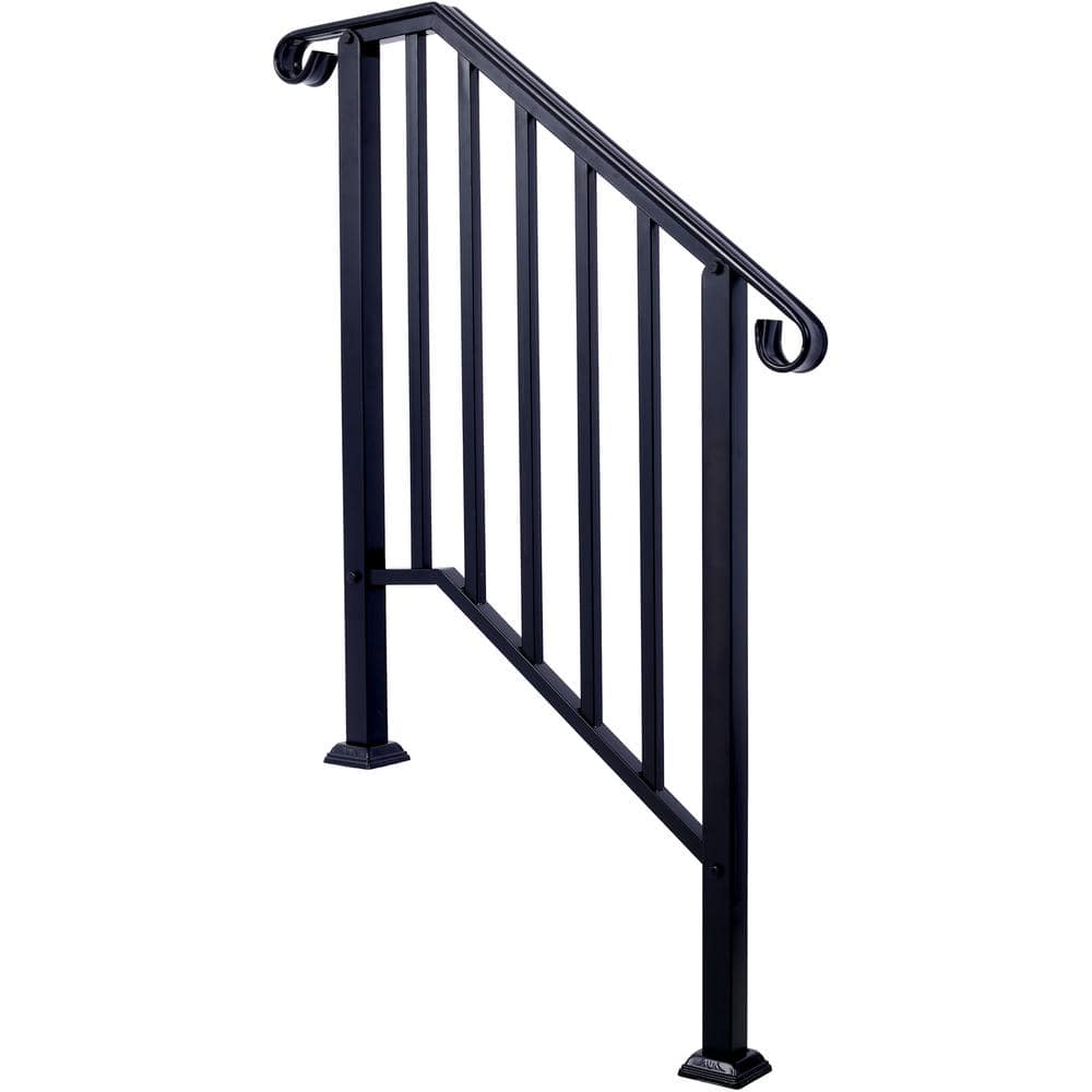 HOMEIBRO 54 in. H x 33 in. W Black Steel Baluster Railing Starter Stair Railing Kit