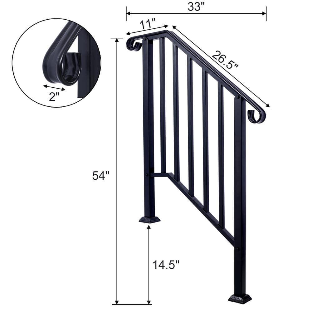 HOMEIBRO 54 in. H x 33 in. W Black Steel Baluster Railing Starter Stair Railing Kit
