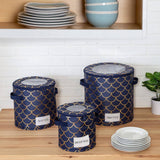 Honey-Can-Do Navy/Gold Scallop Set of 3 Round Dinnerware Storage Box