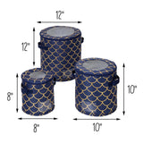 Honey-Can-Do Navy/Gold Scallop Set of 3 Round Dinnerware Storage Box