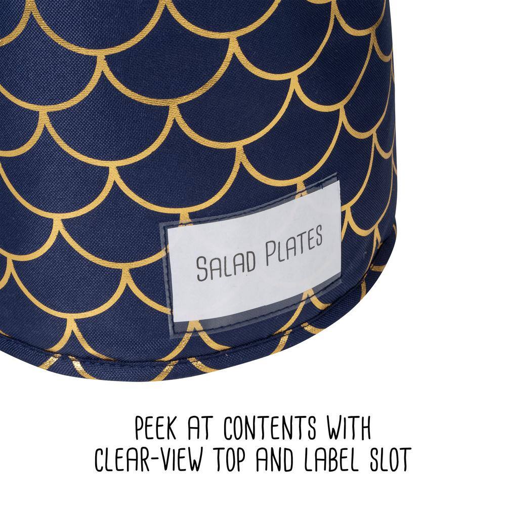 Honey-Can-Do Navy/Gold Scallop Set of 3 Round Dinnerware Storage Box