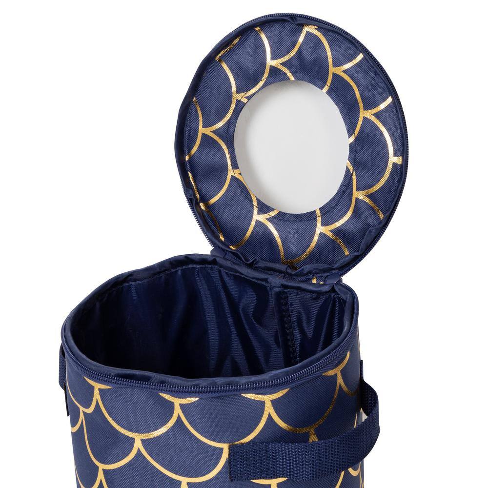 Honey-Can-Do Navy/Gold Scallop Set of 3 Round Dinnerware Storage Box