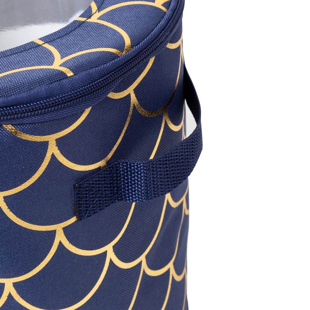 Honey-Can-Do Navy/Gold Scallop Set of 3 Round Dinnerware Storage Box