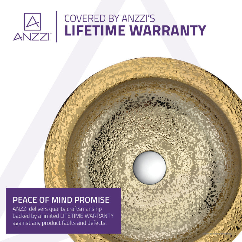 ANZZI Regalia Series Vessel Sink in Smoothed Gold, 16.5 in. Round Tempered Deco-Glass