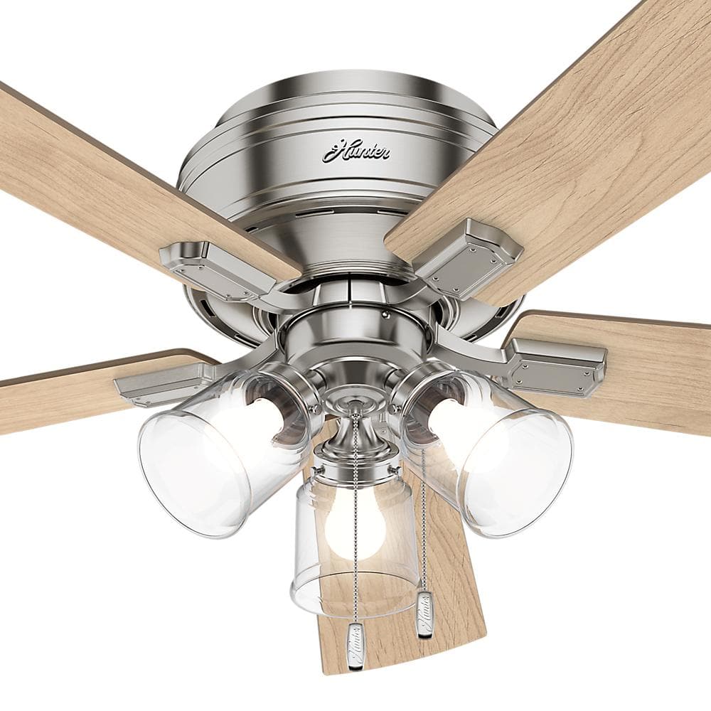 Hunter Crestfield 52-in Brushed Nickel LED Indoor Flush Mount Ceiling Fan (5-Blade)