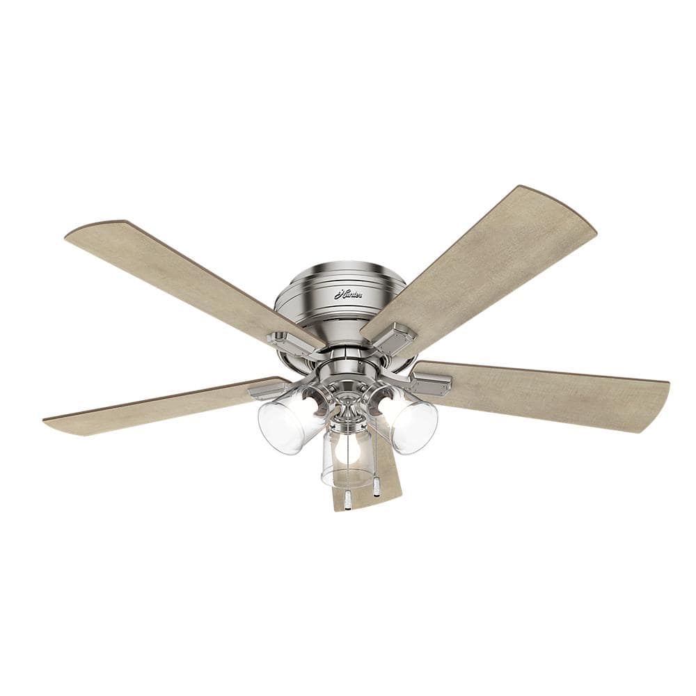 Hunter Crestfield 52-in Brushed Nickel LED Indoor Flush Mount Ceiling Fan (5-Blade)