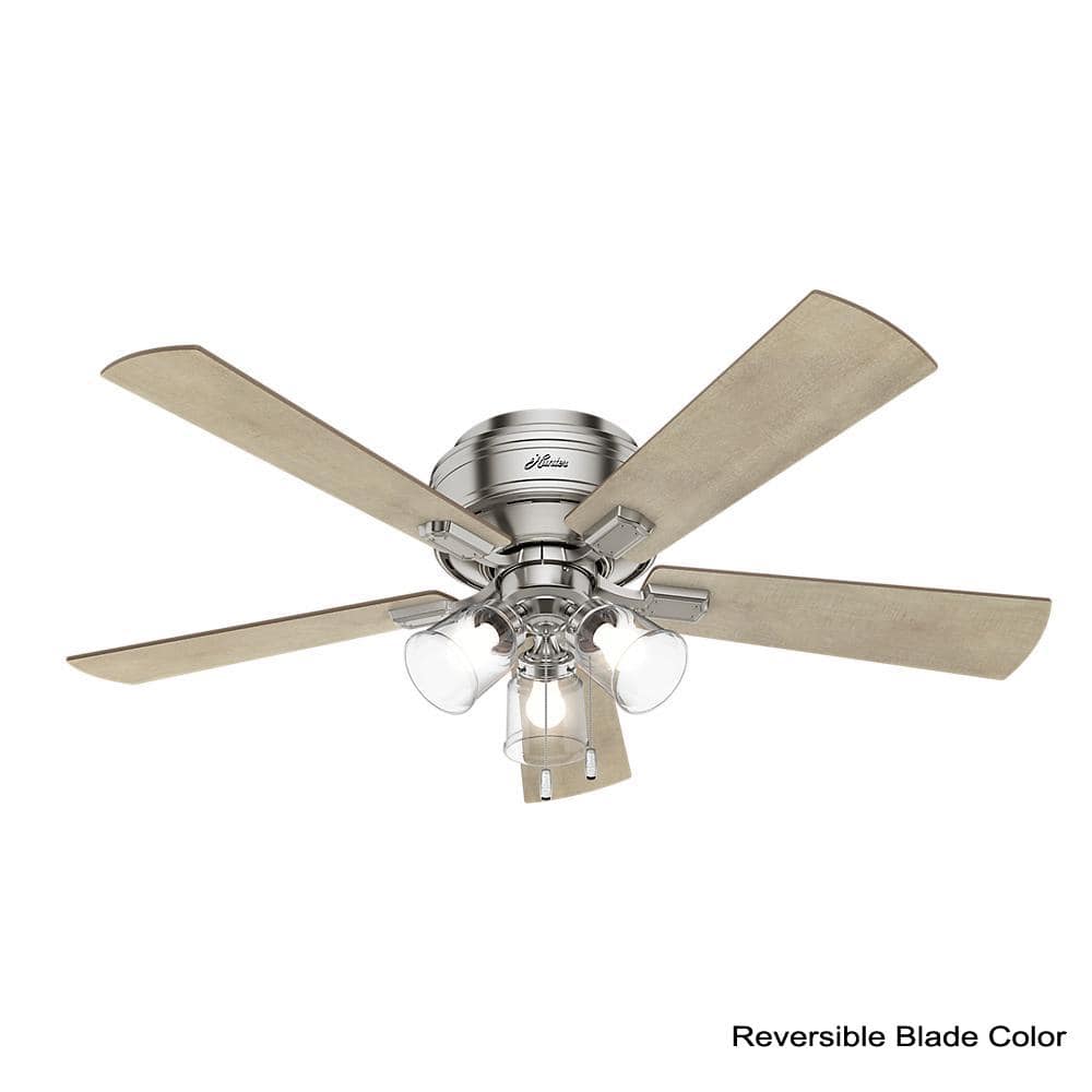 Hunter Crestfield 52-in Brushed Nickel LED Indoor Flush Mount Ceiling Fan (5-Blade)