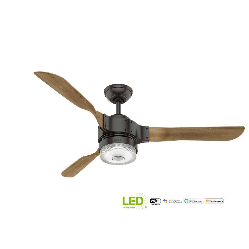Hunter Apache WiFi-Enabled 54-in Matte Silver Indoor Smart Ceiling Fan with Remote, 3-Blade