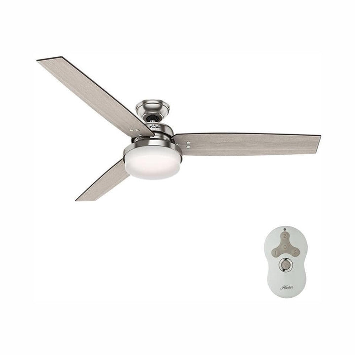 Hunter Sentinel 60-in Brushed Nickel LED Indoor Ceiling Fan with Remote, Integrated Light, 3 Reversible Blades