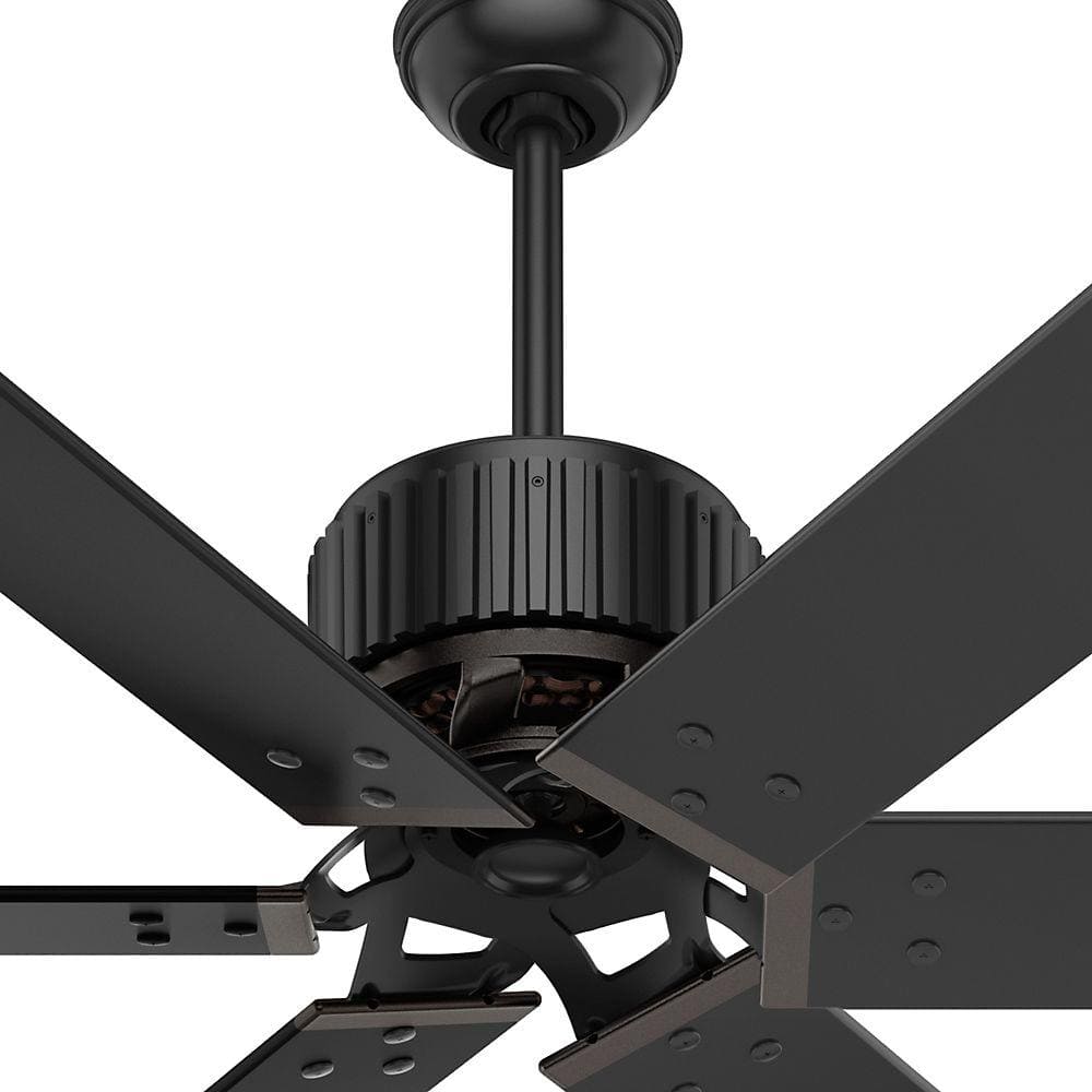 Hunter HFC Industrial 72-in Matte Black Indoor/Outdoor Ceiling Fan with Wall-Mounted Remote, Damp Rated (6-Blade)