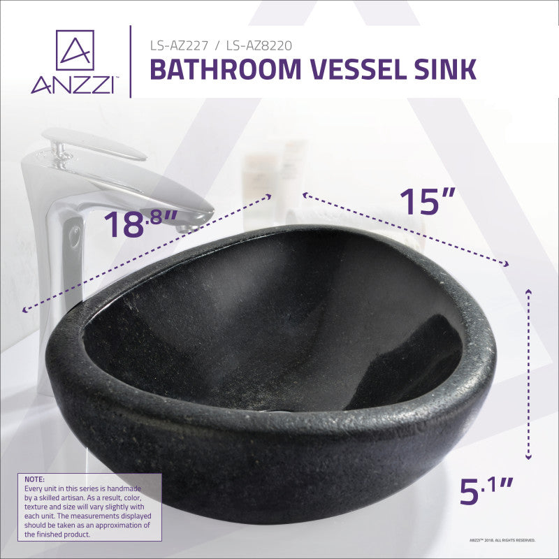 ANZZI Twin Vessel Sink in Desert Black, Natural Stone, 18.8 x 15 x 5.1 in.
