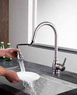 ANZZI Bell Brushed Nickel Single-Handle Deck-Mount Pull-Out Sprayer Kitchen Faucet, 1.8 GPM