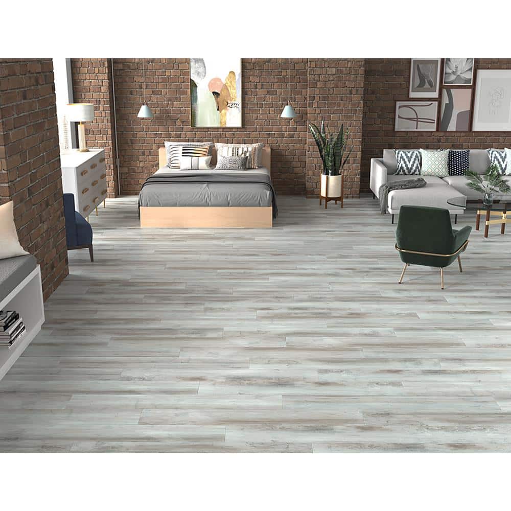 DuraDecor Weekend Warrior Iced Barnwood 3 MIL x 6-in W x 36-in L Peel & Stick Water Resistant Luxury Vinyl Flooring (21 sf/case)