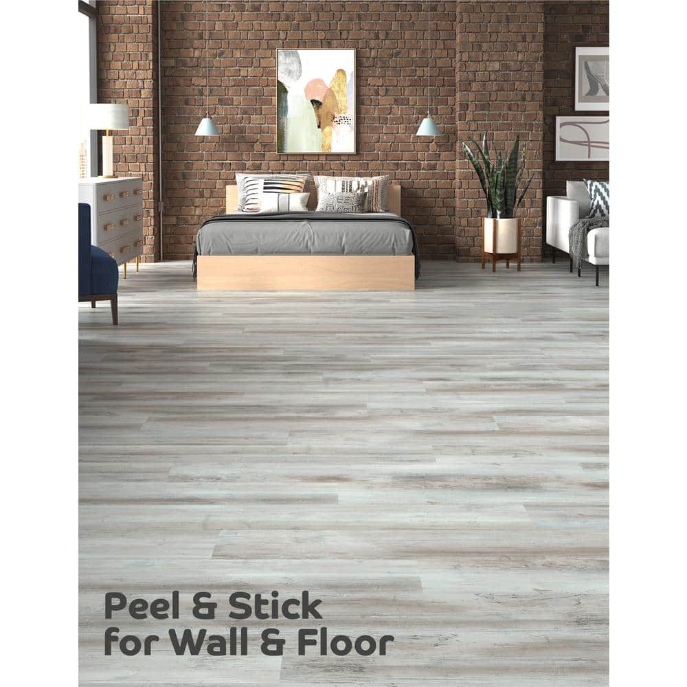 DuraDecor Weekend Warrior Iced Barnwood 3 MIL x 6-in W x 36-in L Peel & Stick Water Resistant Luxury Vinyl Flooring (21 sf/case)