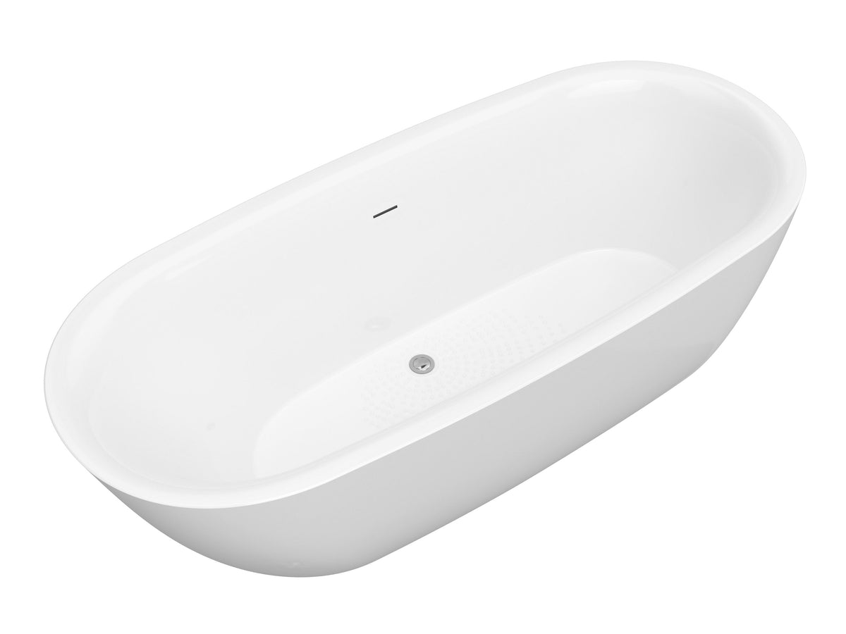 ANZZI Ami 67 in. Acrylic Flatbottom Freestanding Bathtub, Glossy White, Center Drain
