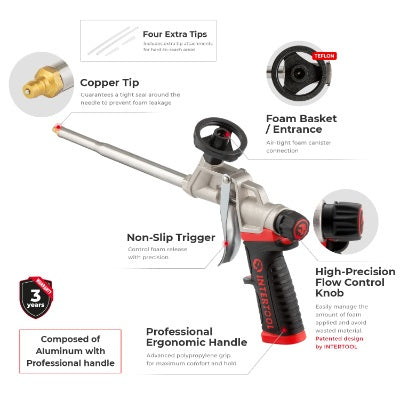 Intertool Storm Foam Dispensing Gun - PTFE Basket & Aluminum Needle with 6mm Brass Tip image 2