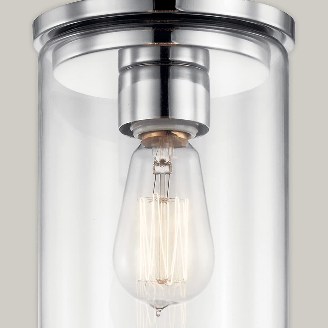 Kichler Crosby Chrome Clear Glass Cylinder Mini Pendant Light, 10.75-in H x 6-in Dia