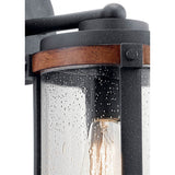 Kichler Barrington 16-in H Distressed Black and Wood Outdoor Wall Light, E26 Medium Base, Clear Seeded Glass