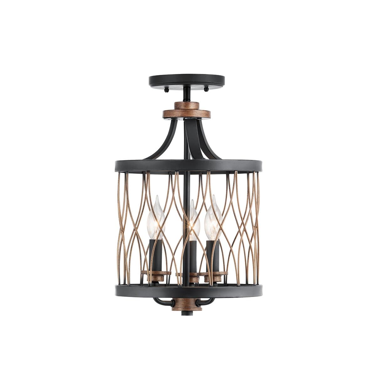 Kichler Brookglen Black with Gold Tone French Country/Cottage Drum Pendant Light, 3-Light, 10 in. Dia