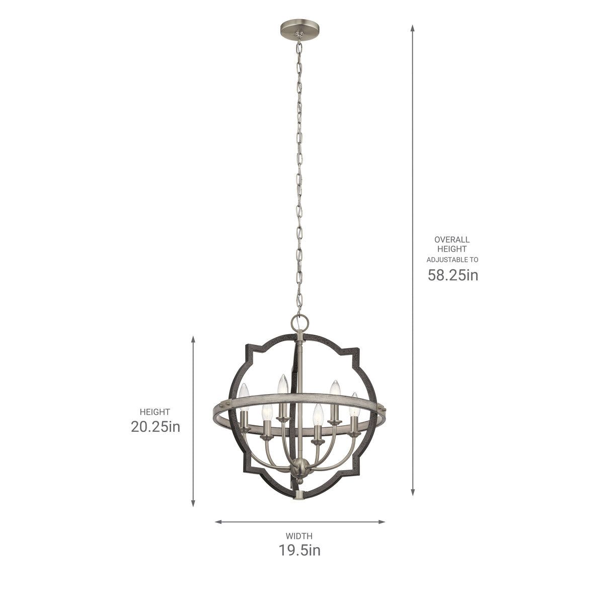 Kichler Elula 6-Light Anvil Iron & Distressed Antique Grey Farmhouse Chandelier, 19.5" DIA x 20.25" H