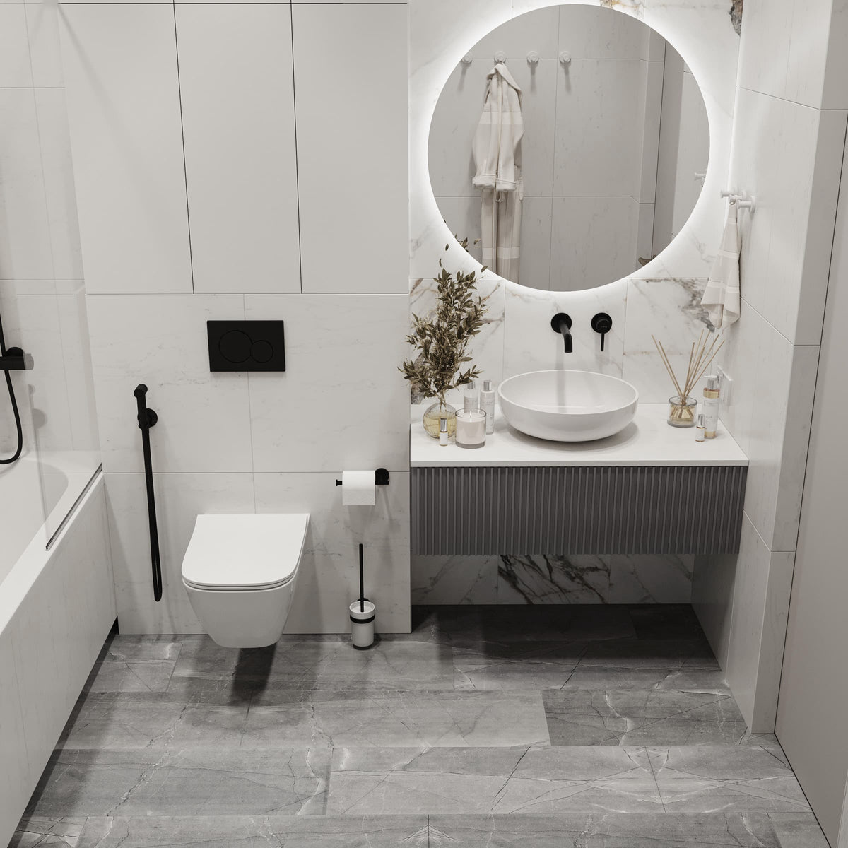 CALI Shorebreak Tiburon Marble 12-mm T x 11-13/16-in W x 23-5/8-in L Waterproof Tile Look Laminate Flooring (15.5-sq ft / Carton)