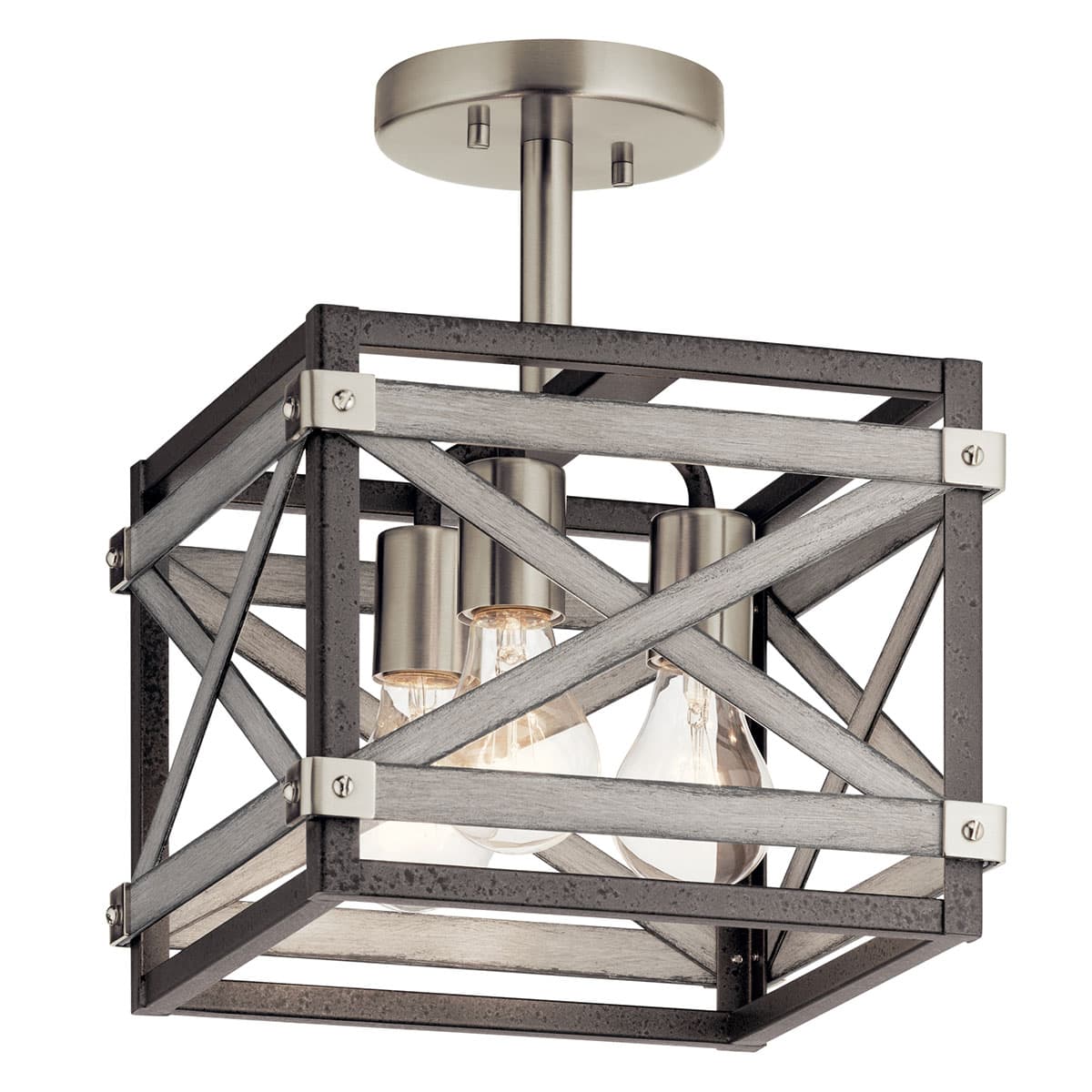 Kichler Stetton 10.31-in Anvil Iron & Distressed Antique Gray 3-Light Semi-Flush Mount Ceiling Light