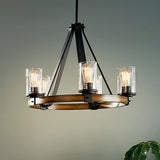 Kichler Barrington 5-Light Distressed Black and Wood Tone Rustic Chandelier, 24-Inch Diameter