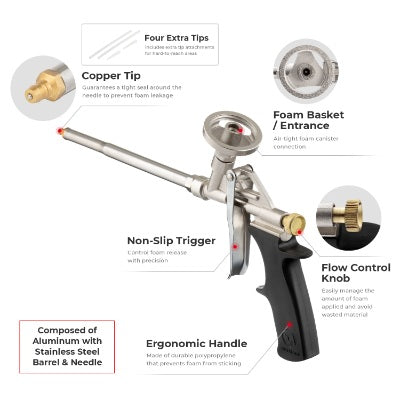 Intertool Foam Dispensing Gun - Aluminum Basket & Needle with 6mm Brass Tip image 2