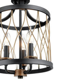 Kichler Brookglen Black with Gold Tone French Country/Cottage Drum Pendant Light, 3-Light, 10 in. Dia