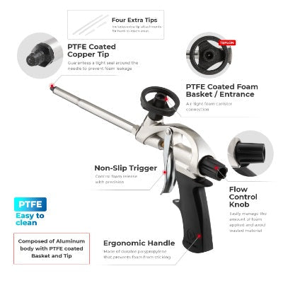 Intertool Foam Dispensing Gun - PTFE Basket & Aluminum Needle with PTFE 6mm Tip image 2