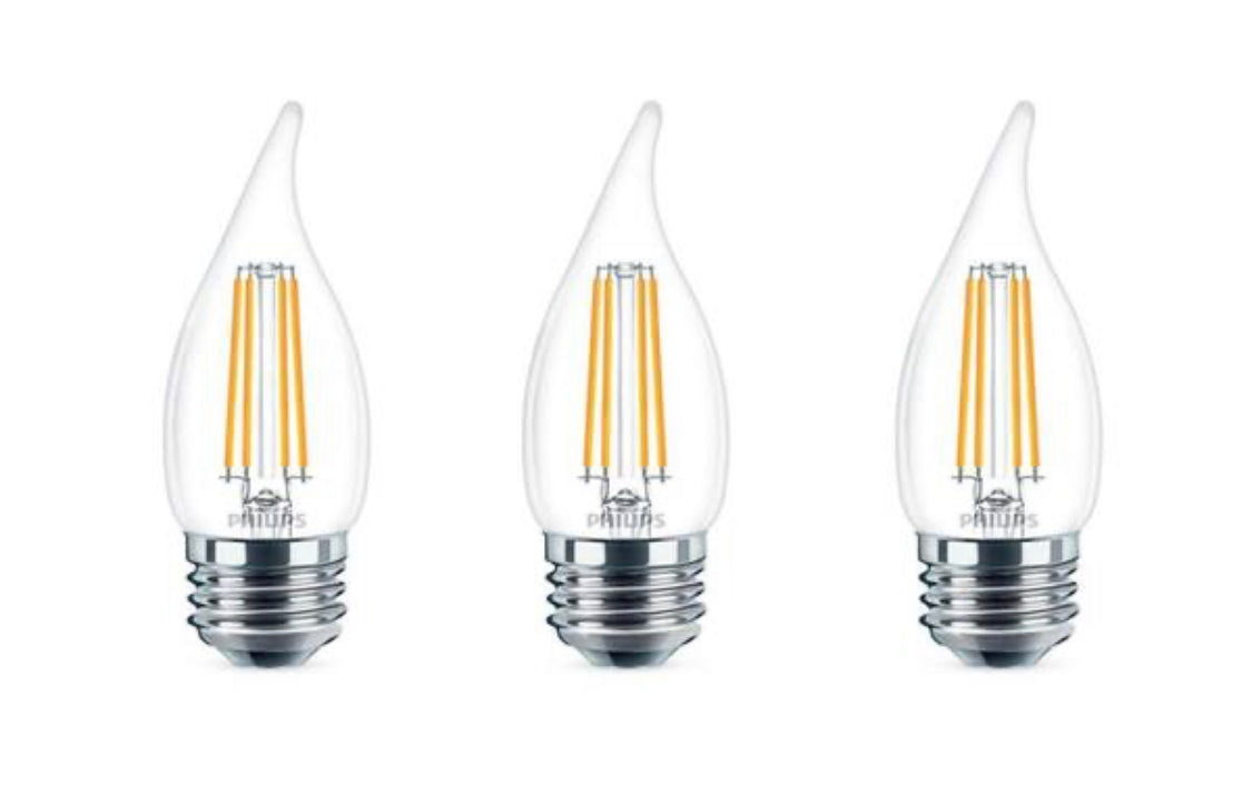 Philips 60-Watt Equivalent B11 Dimmable Edison LED Candle Light Bulb, Glass Bent Tip, Medium Base, Daylight 5000K (12-Pack)
