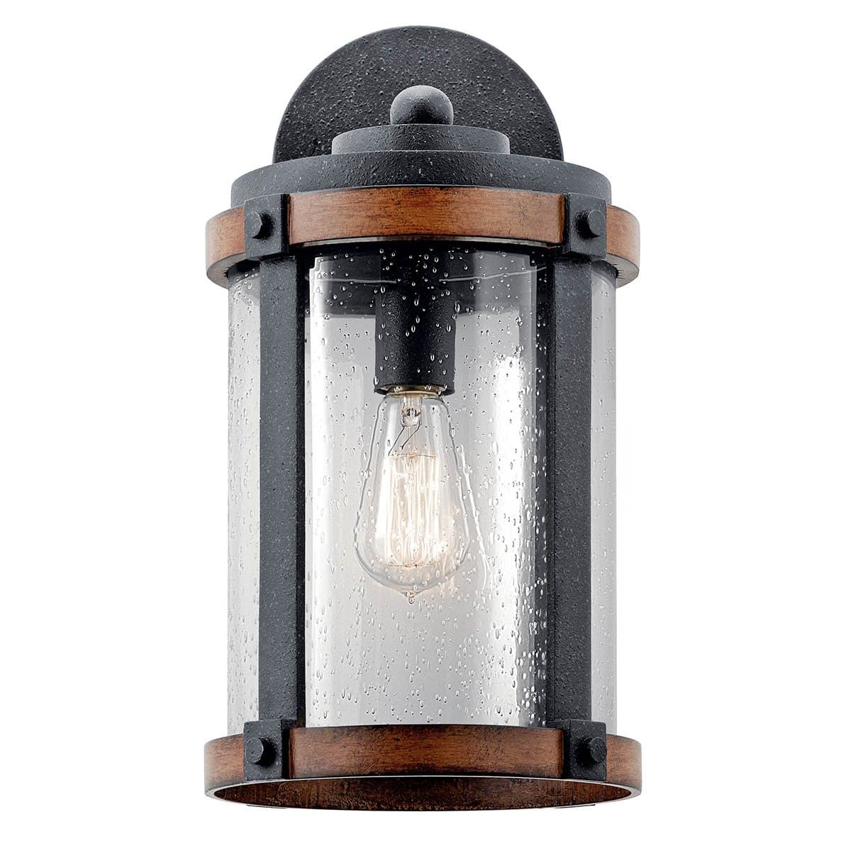 Kichler Barrington 16-in H Distressed Black and Wood Outdoor Wall Light, E26 Medium Base, Clear Seeded Glass