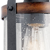 Kichler Barrington Distressed Black & Wood Rustic Seeded Glass Cylinder Mini Pendant Light, 10" H x 5.5" Dia