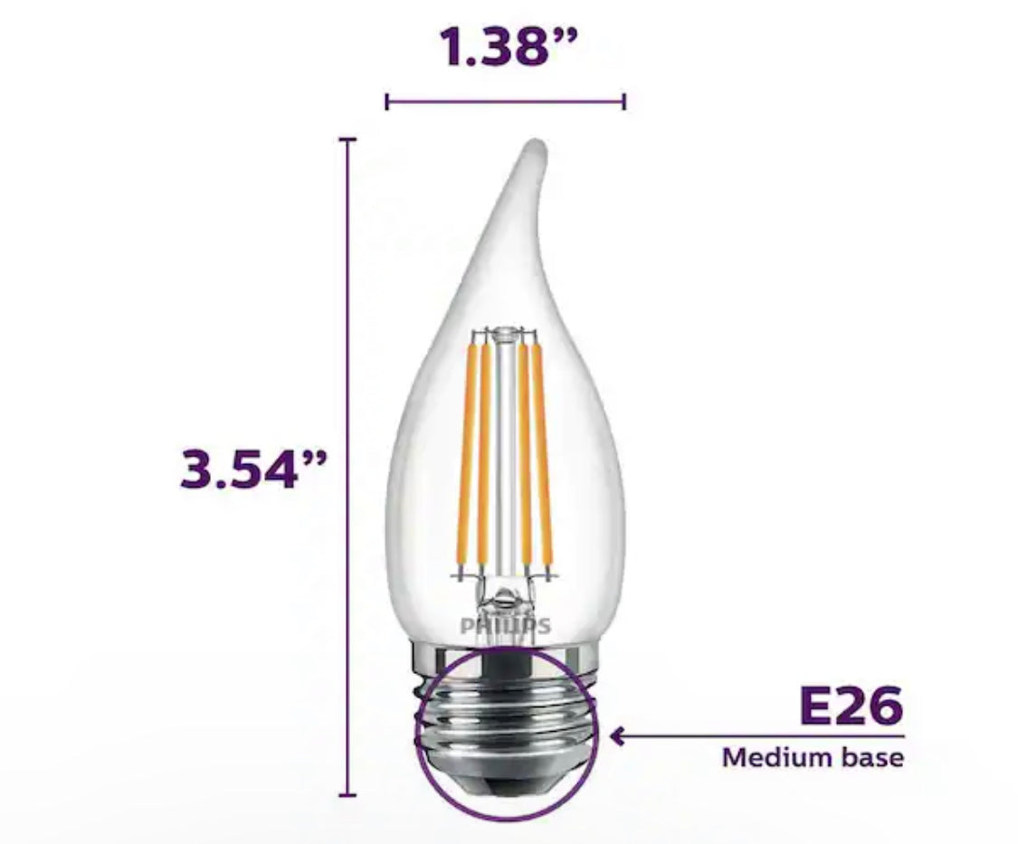 Philips 60-Watt Equivalent B11 Dimmable Edison LED Candle Bulb, Glass Bent Tip, E26 Medium Base, Daylight 5000K, 3-Pack