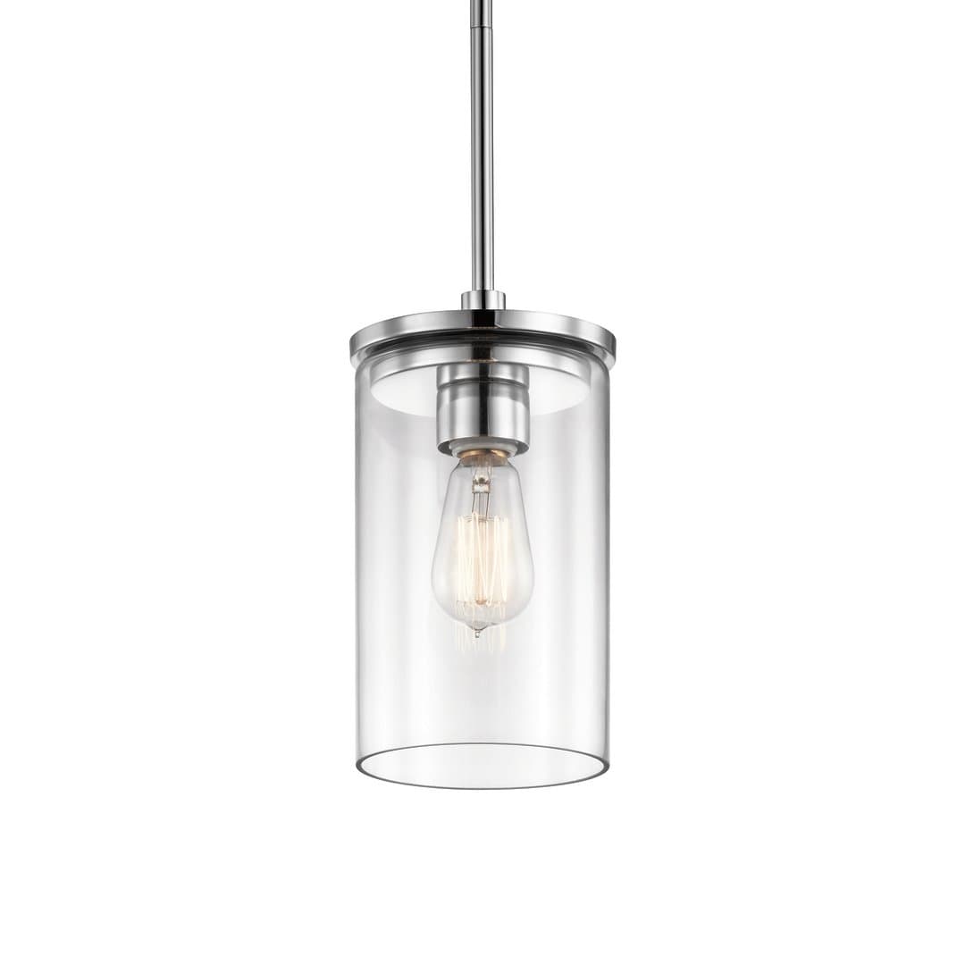 Kichler Crosby Chrome Clear Glass Cylinder Mini Pendant Light, 10.75-in H x 6-in Dia