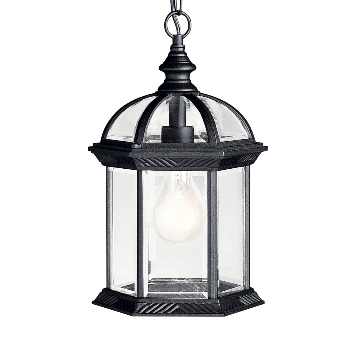 Kichler Barrie Outdoor Hanging Lantern, Black, Clear Beveled Glass, 8 in W x 13.5 in H