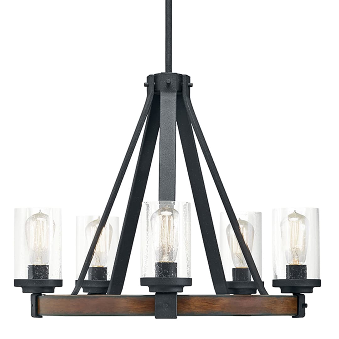 Kichler Barrington 5-Light Distressed Black and Wood Tone Rustic Chandelier, 24-Inch Diameter