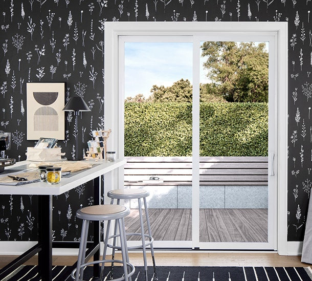Pella Impervia Series 96-in x 80-in 4-9/16-in Low-E Argon White Fiberglass Right-Hand Sliding Double Patio Door