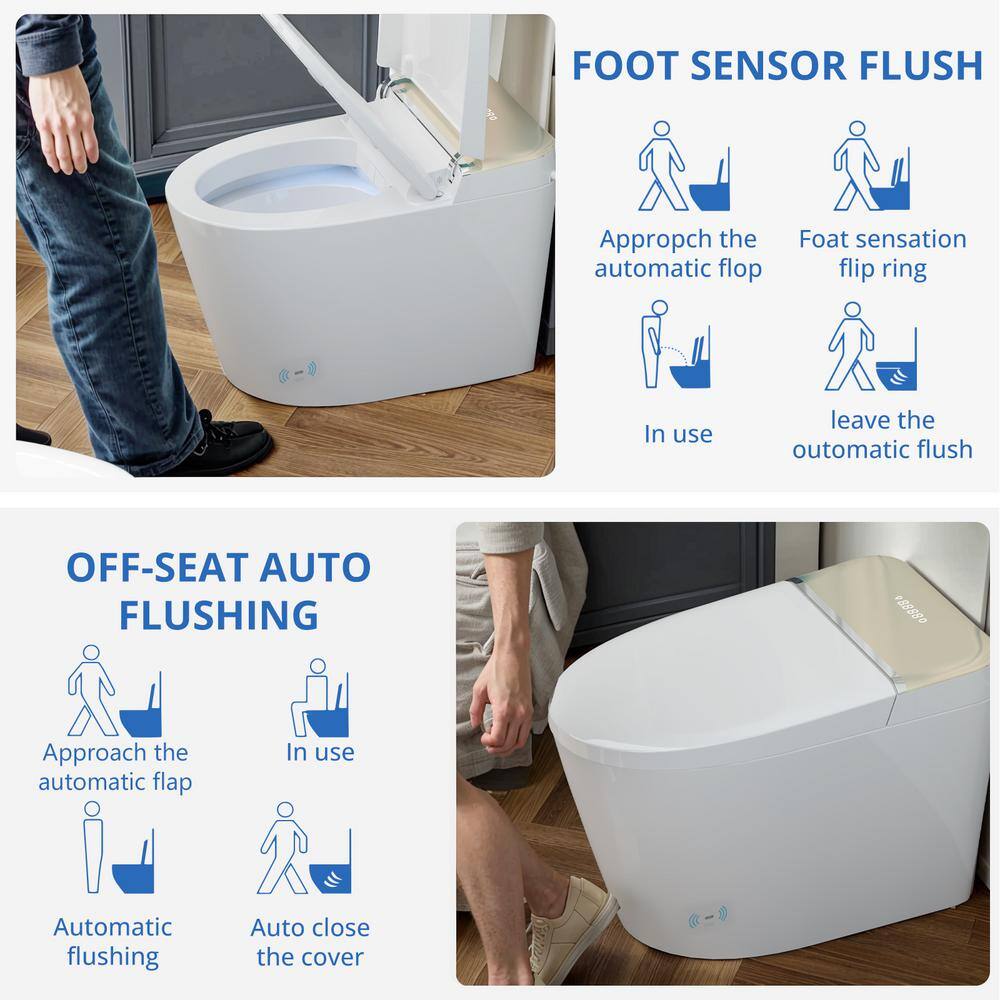 Relyblo Foot Sensing Elongated Bidet Toilet with Spa Spray - 1.27 GPF in Ivory Gold