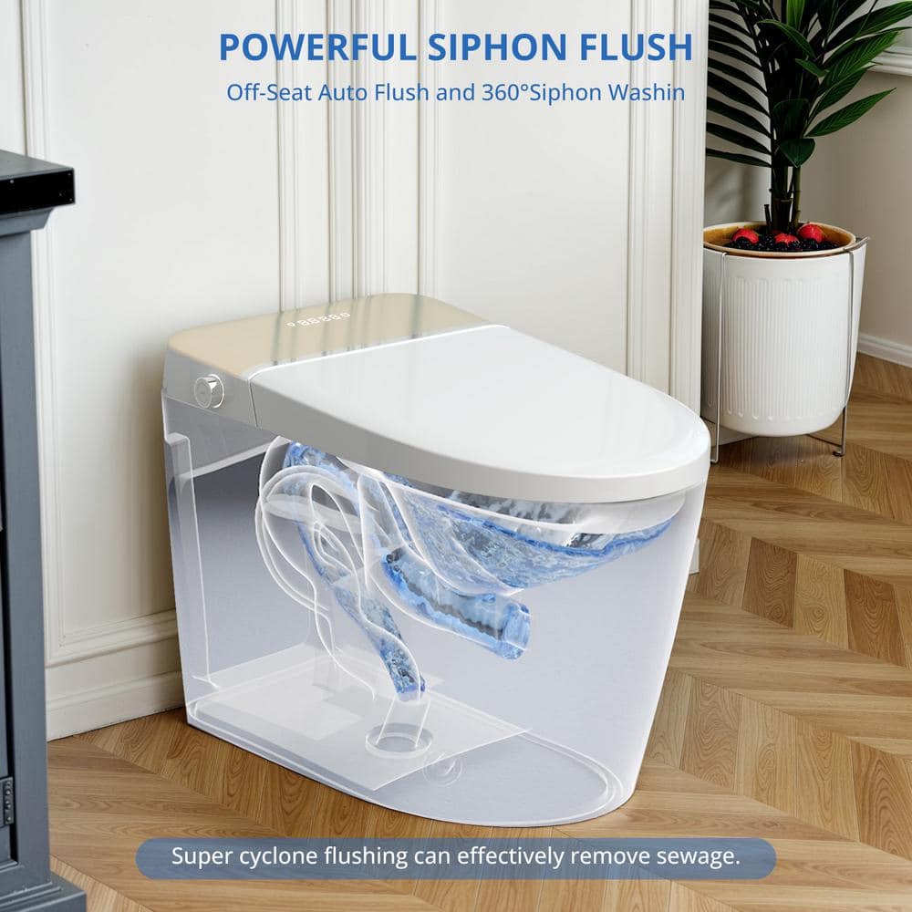 Relyblo Foot Sensing Elongated Bidet Toilet with Spa Spray - 1.27 GPF in Ivory Gold