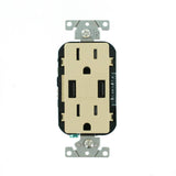 Leviton 3.6A USB Dual Type A In‑Wall Charger with 15 Amp Tamper-Resistant Outlets, Ivory