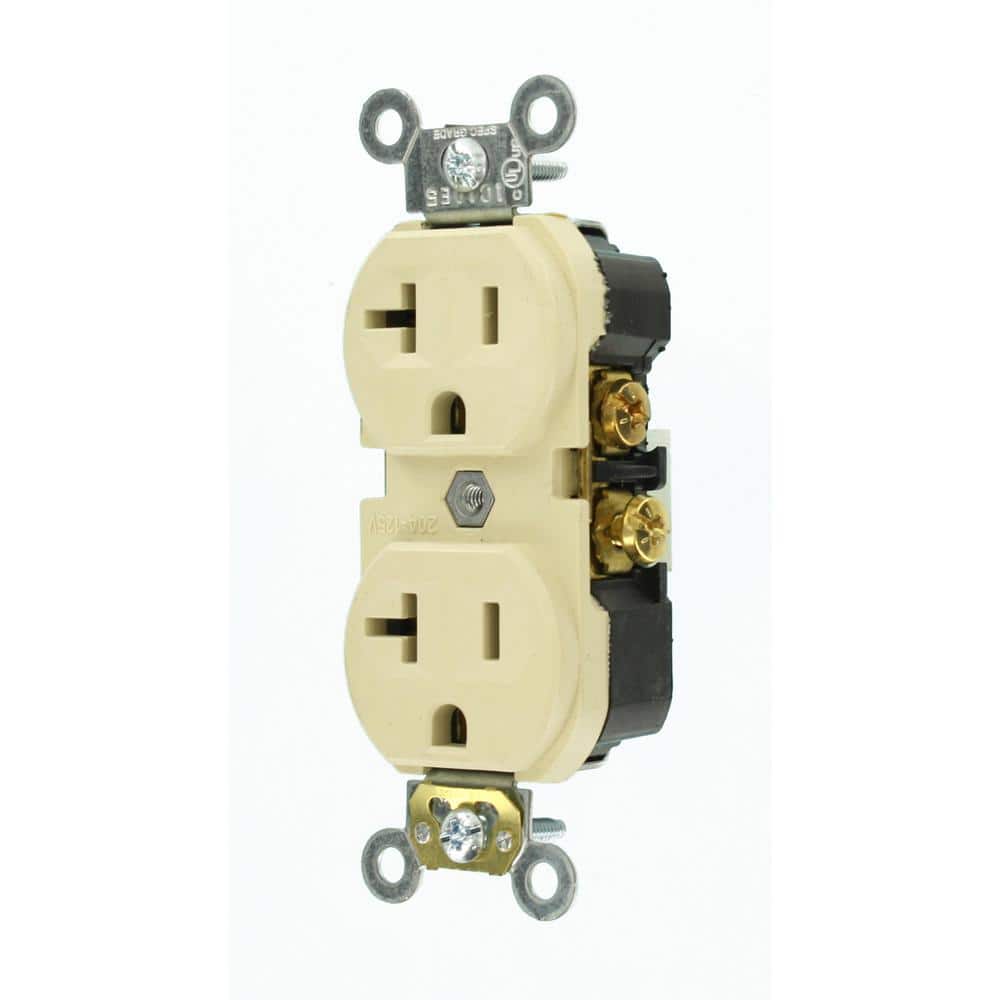 Leviton 20 Amp Commercial Grade Duplex Outlet, Ivory (125V, NEMA 5-20R)