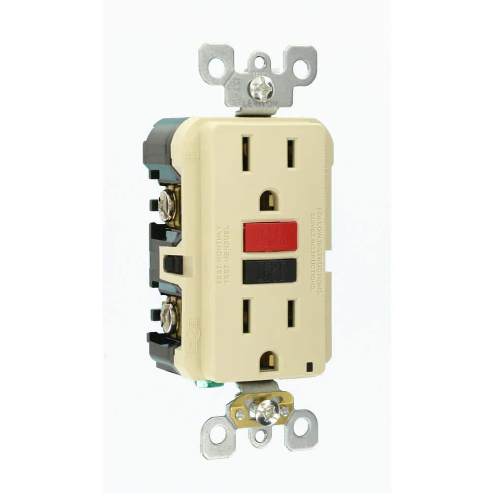 Leviton 15 Amp Self-Test SmartlockPro Slim Duplex GFCI Outlet, Ivory
