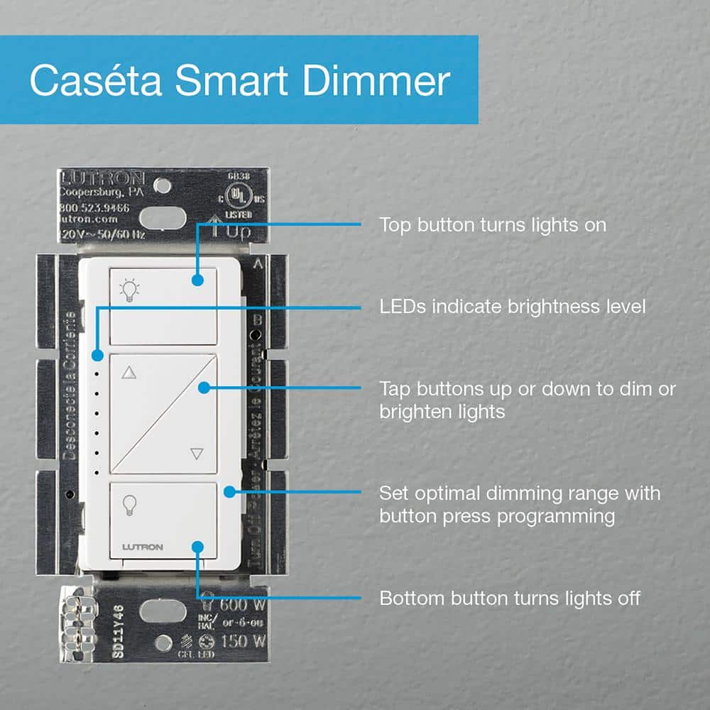 Lutron Caseta Smart Dimmer Switch for Wall & Ceiling Lights, 150W LED, Ivory (PD-6WCL-IV)