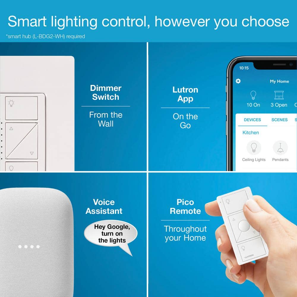 Lutron Caseta Smart Dimmer Switch for Wall & Ceiling Lights, 150W LED, Ivory (PD-6WCL-IV)