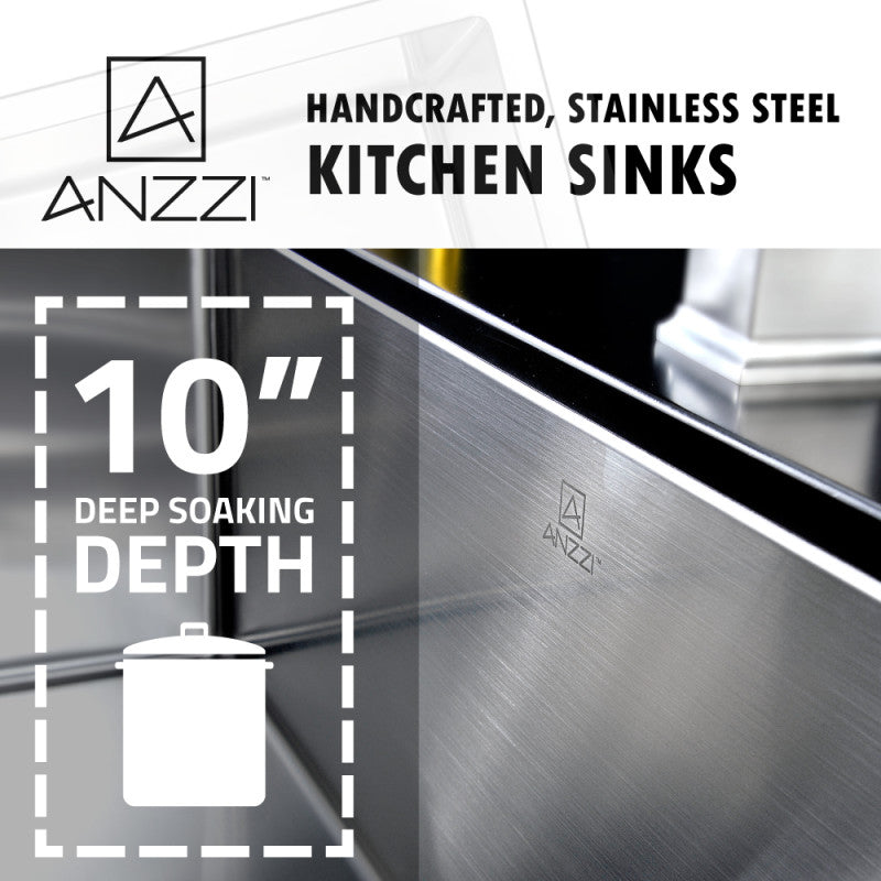 ANZZI Elysian 32.875-in x 20.75-in Satin Stainless Steel Single Bowl Farmhouse/Apron-Front Kitchen Sink All-in-One Kit with Pot Filler Faucet
